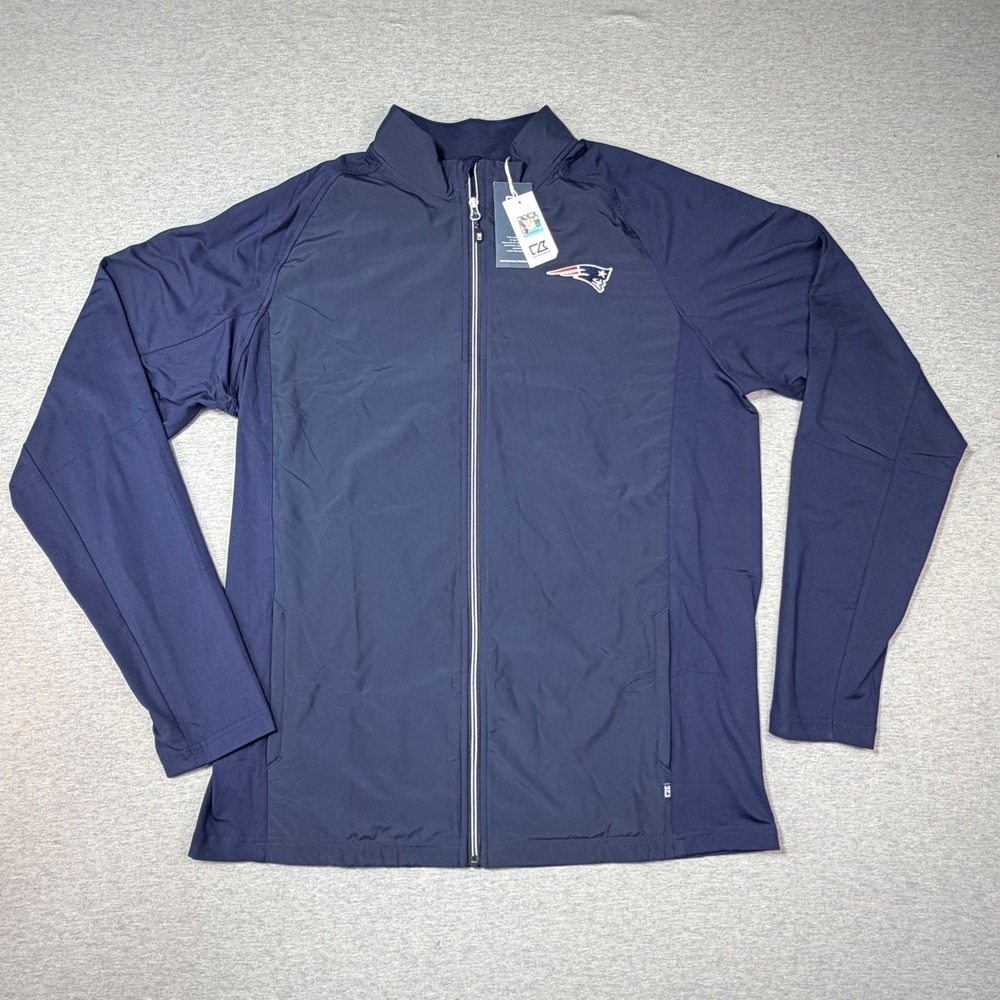 Cutter & Buck Mens New England Patriots NFL Hybrid Full Zip Jacket Navy Blue XLT